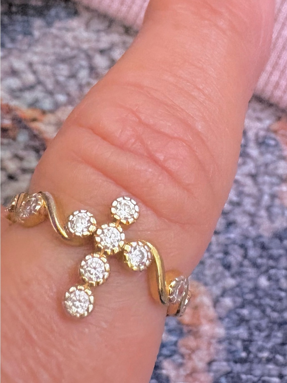 Diamonique .0.45 CTW Cross Ring in Sterling Silver Gold Plated Size 8